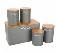 5Pcs Kitchen Set Storage Tins Canister Set Bamboo Lid Tea Coffee Sugar Bread Bin Jar, Black,gray ,White