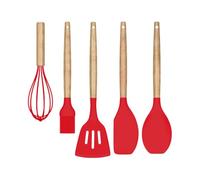 5Pcs Kitchen Utensil Set Silicone Non-Stick Cookware, Kitchen Tools Include Whisk, Slotted Turner,2 Scraper & Basting Brush, Dishwasher Safe Heat Resistant (Red, 5Pcs Utensil Set)