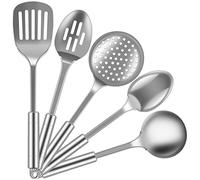5Pcs Kitchen Utensils Set, Stainless-Steel Cooking Utensils Spoons Spatula Set with Ergonomic Handle, Reusable Kitchen Gadgets Tools Set with Hanging Hole, Kitchen Accessories for Cooking
