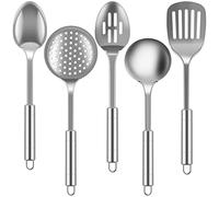 5Pcs Kitchen Utensils Set Stainless Steel Spoons Spatula Set Ergonomic Handle Kitchen Cooking Gadgets Tools Set Heavy-Duty Washable Spoons Utensils with Hanging Hole