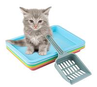 5pcs Kitten Litter Box, 9.65x7.28x0.98 inch Small Cat Litter Box with Litter Spatula Shallow Litter Pan Plastic Litter Tray Portable Cat Waste Tray Kitten Boxes for Indoor Cats Low Entry (5 Colors)