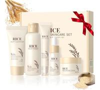 5Pcs Korean Skincare Set, Skin Care Sets and Kits, Rice Toner Korean, Rice Cleanser, Serum, Cream, Eye Cream, Moisturise, Repair, Brighten, Anti Oxidant Facial Kit for Glowing Skin for Women