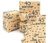 5pcs Kraft Gift Wrapping Paper for 45th Birthday, Topeedy 50 * 70cm ECO Birthday Paper Sheets with Colorful Dots and Stars Perfect for Packing Present or Flower