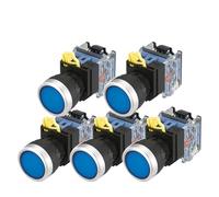 5PCS LA38A-11BN Sliver Push Button Switch On/Off Momentary/Latching 22mm blue(Self locking)
