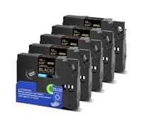 5Pcs Laminated Ribbon,Compatible for Brother Tze 324 334 344 354 Label Tape Gold On Black,Compatible for Brother P-Touch Label Printers(12mm)