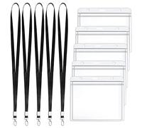 5PCS Lanyards with Card Holder, Black Flat Nylon Lanyards for Neck Plastic ID Card Holders