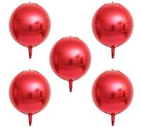 5Pcs Large 4D Giant Round Foil Balloon Big Mirror Metallic Orbz Mylar Sphere Balloons for Girl Boy Birthday Party Wedding Baby Shower Decoration Supplies(22inch)(Red)