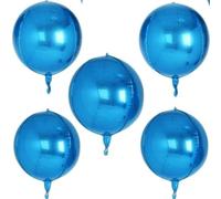 5Pcs Large 4D Giant Round Foil Balloon Big Mirror Metallic Orbz Mylar Sphere Balloons for Girl Boy Birthday Party Wedding Baby Shower Decoration Supplies(22inch)(Blue)