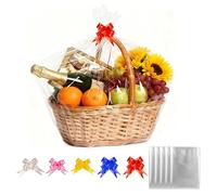 5pcs Large Cellophane Bags for Hamper 40 x 28 inch Clear Cellophane Wrap for Hampers, Big Gift Basket Hamper Wrapping Cellophane Bags for Gift Easter Christmas Hamper Wrap with Bows