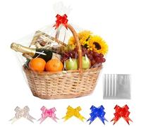 5Pcs Large Cellophane Bags with Pull Bows 70x100cm,Clear Cellophane Wrap Bags for Gift Baskets Hamper,Large Cellophane Wrap for Hampers,Making Easter Presents Christmas Valentine's Day Packaging