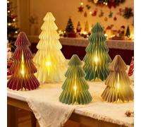 5Pcs Large Christmas Table Decorations Paper Christmas Trees, Light Up Honeycomb Xmas Tree Centerpieces for Tables for Christmas Frozen Winter Wonderland Party Vintage Home Decor, 12/14/16 Inch