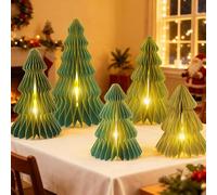 5Pcs Large Green Christmas Table Decorations Paper Christmas Trees, Light Up Honeycomb Xmas Tree Centerpieces for Tables, Christmas Frozen Winter Wonderland Party Vintage Home Decor, 12/14/16 Inch