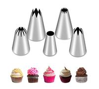 5Pcs Large Piping Tips Set, Stainless Steel Frosting Tips, Cake Decorating Tips for Cupcakes Cakes Cookies Decorating