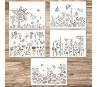 5pcs Large Wildflower Stencils, Reusable Leaves and Flowers Stencils Vivid Butterfly Plant Floral Drawing Templates for Painting on Wood Craft Canvas Wall DIY Art Decor (Style B)