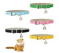 5Pcs Leather Cat Collars with Bells,Adjustable Durable Metal Buckle Kitten Collar, Pet Collars for Cats Small Dogs Pink Yellow Black Green Light Blue