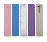 5Pcs Leather Single Fountain Pen Case, Soft Pen Sleeve Pouch for Men Women, Ballpoint Pencil Protective Cover Holder for Office, School, Business Gift (Blue, Beige, Purple, Silver, Pink)