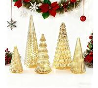 5PCS LED Mercury Christmas Tree Figurine Set, Lighted Holiday Tabletop Decor for Living Room, Bedroom, Fireplace & Office - Christmas Tree Decoration with LED Lights