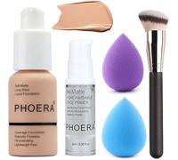 5PCS Liquid Foundation Set Matte Liquid Full Coverage Foundation with Face Primer Brush Makeup Sponge Makeup Set (#103)
