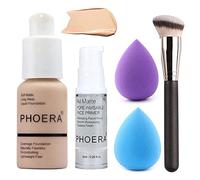5PCS Liquid Foundation Set - Matte Liquid Full Coverage Foundation with Face Primer, Brush, Makeup Sponge Makeup Set (#102)