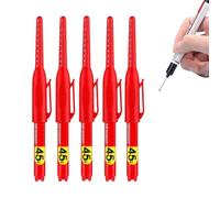 5PCS Long Head Deep Hole Marker Pens, 20mm Deep Reach Long Nose Markers, 45mm Permanent Markers Carpenter Ink Marker Pens, Waterproof Construction Markers Marking Tool, Metal Marking Pen (45MM Red)