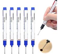 5PCS Long Head Deep Hole Marker Pens, 20mm Deep Reach Long Nose Markers, 45mm Permanent Markers Carpenter Ink Marker Pens, Waterproof Construction Markers Marking Tool, Metal Marking Pen (Blue)