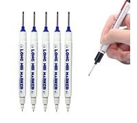 5PCS Long Head Deep Hole Marker Pens, 20mm Deep Reach Long Nose Markers, 45mm Permanent Markers Carpenter Ink Marker Pens, Waterproof Construction Markers Marking Tool, Metal Marking Pen (Blue A)