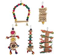5PCS Lovebird Parrots Cage Perch Stand Bridge Swing Chewing Climbing Wooden Training Ladder Toy For Bird Set Bird Swing For Parrots