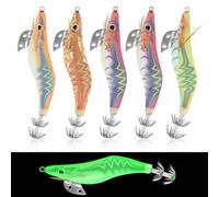5pcs Luminous Fishing Lures Squid Jig Hooks, Hard Shrimp Baits Fake Prawn Lure Glow in Dark for Octopus Cuttlefish Fishing Tackle