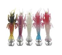 5Pcs Luminous Shrimp Squid Jig Hooks with Storage Box, 4.3 Inch PVC Glow Artificial Bait Set for Cuttlefish Octopus Saltwater Fishing Tackle