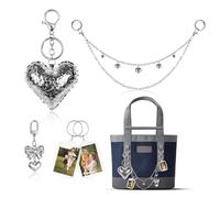 5PCS Luxury Tote Bag Decor Kit, PU Leather Heart, Charm & Love Chain & Photo Frame Bag Charms Compatible with YETI Camino 20/35/50 Bogg Bags for Women