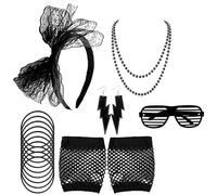 5Pcs Madonna Fancy Dress 80s Fancy Dress Accessories, 80s Accessories, Lace Headband Earrings Fishnet Gloves Necklace Bracelet for Women 80s Retro Party, Showcase Your Unique Personality and Beauty