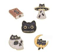5pcs Magic Wizard Cat Enamel Brooch Pins Cartoon Book Black Kitten UFO Brooches Lapel Badge Gothic Punk Lapel Pin Decoration Pin Accessories Jewelry Gift For Backpack Clothes