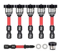 5pcs Magnetic Drywall Screw Setter Bits - PH2 Depth-Adjustable Driver Bits with Detachable Aluminum Guide Ring, S2 Alloy Steel 1/4" Hex (5pcs 2")