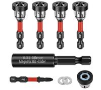 5Pcs Magnetic Drywall Screw Setter with Drill Bit Holder, S2 Steel PH2 Screwdriver Bits with 1/4" Hex Shank, Removable Washers for Controlled Screw Depth, Compatible with Electric Drill & Driver