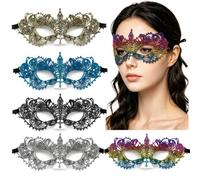 5PCS Masquerade Mask for Women Lace Mask for Half Face Halloween Set | 5 Colour Mask Set, Black Gold Silver Blue And Rainbow Designs,Ideal for Masquerade Balls, Halloween, Carnival And Fancy Dress