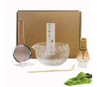 5pcs Matcha Set, Transparent Matcha Set with Whisk and Bowl, Whisk Holder, Scoop, Sifter, Matcha Kit for Making Tea/Latte/Breakfast, Simple Texture for Friends, Tea Lovers (Transparent)