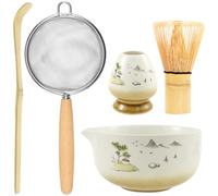 5Pcs Matcha Tea Set Ceremonial Aesthetical Matchas Kit Ceramic Matcha Bowl Bamboo Whisk Holder Bamboo Scoop Handcrafted Matchas Kit for Traditional Japanese