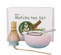 5Pcs Matcha Tea Set Matcha Whisk Ceramic Matcha Bowl Matcha Tea Set with Sifter(Pink and Blue)