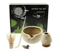5Pcs Matcha Whisk and Bowl Set Matcha Bowl Kit, Complete Japanese Tea Starter Making Kit Include Spoon, Holder, Whisk and Ceramic Bowls with Pouring Spout for Tea Lovers Tasting Flavor(White)
