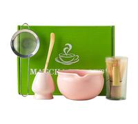 5Pcs Matcha Whisk Set, Ceramic Matcha Bowl and Matcha Whisk, Scoop, Sifter, Whisk Holder Matcha Kit for Matcha Tea Ceremony Pink