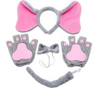 5PCS Men Women Halloween Elephant Costume Set Ears Elephant Paws Gloves Headband Tail Bow Tie Fancy Dress Kit Cosplay Party Mardi Gras Christmas Halloween Animal Costume Elephant Outfit Party Favor