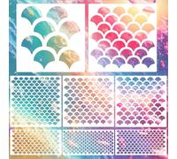 5PCS Mermaid Scale Stencil 8X6 in Fish Scales Stencil Reusable Large Plastic Mermaid Face Paint Makeup Templates for Art Painting Tattoos Painting, Painting on Wall Face Body, Cake Cookie Paint (8)