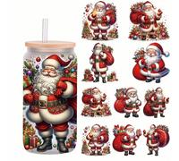 5pcs Merry Christmas Santa Claus Gift UV DTF Cup Wraps Transfer Waterproof Sticker for Glass Cups Furniture Craft DIY Crafts,Rub on Transfer Stickers for DIY Water Bottle Laptop Decal Wood Car