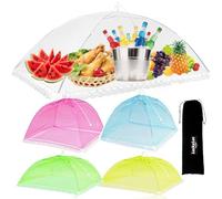5PCS Mesh Food Covers, Pop Up Food Umbrella Tent Covers, Fruit Cake Net Domes 100×60cm & 43×43cm for Outdoors, Screen Tents, Parties Picnics, BBQs, Dishes Reusable and Collapsible (Rainbow 1+4)