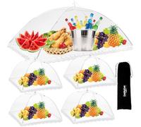 5PCS Mesh Food Covers, Pop Up Food Umbrella Tent Covers, Fruit Cake Net Domes 100×60cm & 43×43cm for Outdoors, Screen Tents, Parties Picnics, BBQs, Dishes Reusable and Collapsible (White 1+4)