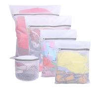 5PCS Mesh Laundry Bags for Washing Machine, Laundry Bags with Zips, Reusable Washing Machine Wash Bag for Clothes, Underwear, Bra,Socks (XL+L+M+S+Bra,White)