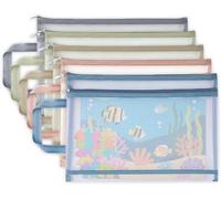 5pcs Mesh Toy Storage Bags, Double-Layer Nylon Mesh Zipper Pouch Bags for Board Games Puzzles Building Blocks Scrapbook Books, Clear Kids Toy Storage for Classroom (A4-25 * 33.5cm)