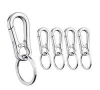 5Pcs Metal Carabiner Keyring Set with Quick Release & Split Hoop, Lobster Clasp Strong Safety Key Organizer for Car Keys & Wallets - For Men & Women (Silver)
