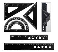 5Pcs Metal Geometry Set, Math Geometry Tool Set with Protractors, Triangle Rulers, Rulers, Compass for Math, School, Office (Black)