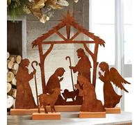 5pcs Metal Rusty Christmas Nativity Sets Vintage Christmas Decorations Indoor Scene Farmhouse Rustic Nativity Set for Room Mantel Fireplace Shelf